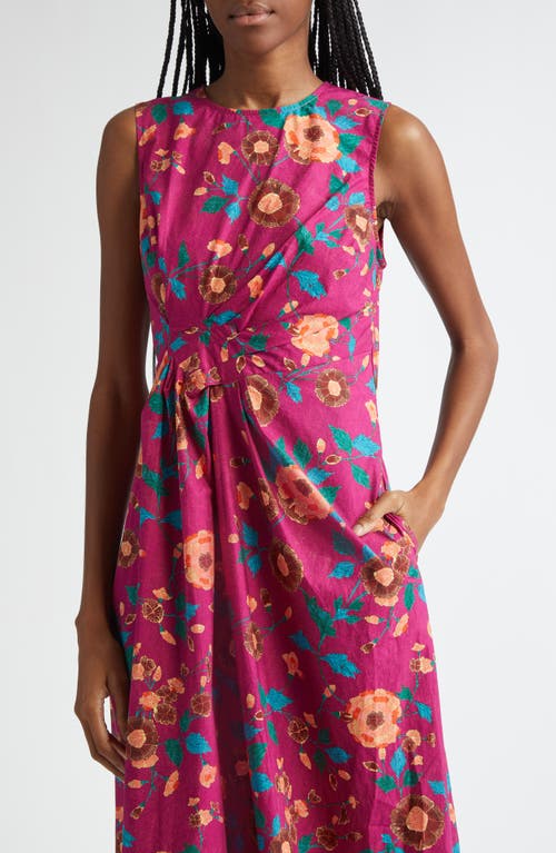 Shop Ulla Johnson Davina Floral Twisted Waist Midi Dress In Ruby Flora