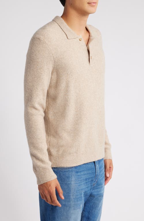 Shop Atm Anthony Thomas Melillo Long Sleeve Polo Sweater In Heather Soft Pecan Brown