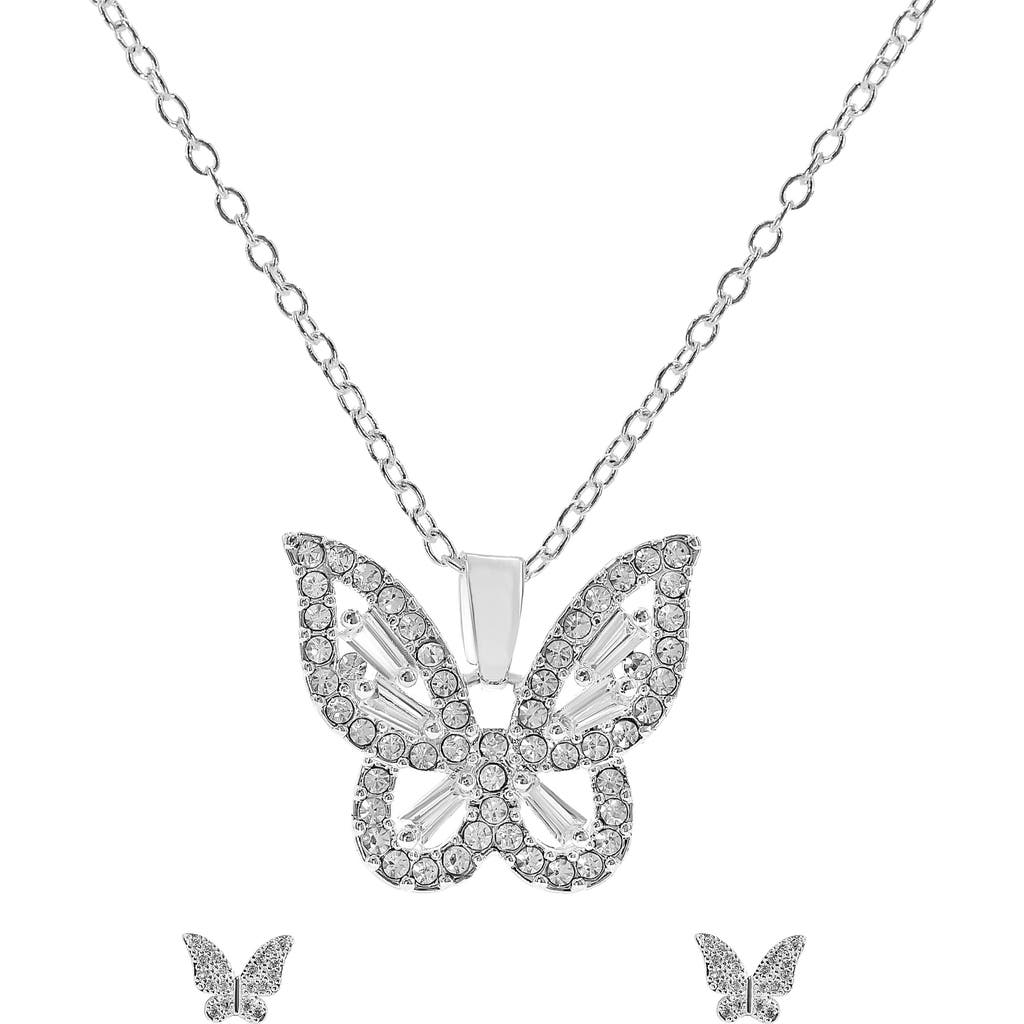 Danecraft Cz Butterfly Pendant Necklace & Earrings Set In Silver