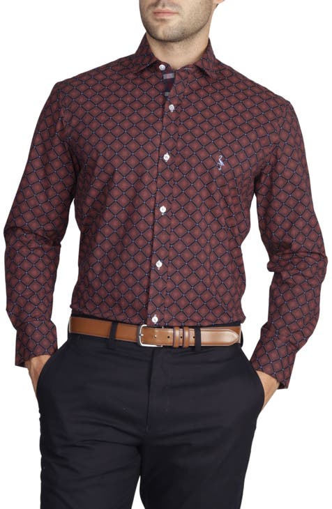 Regular Fit Geometric Stretch Cotton Button-Up Shirt