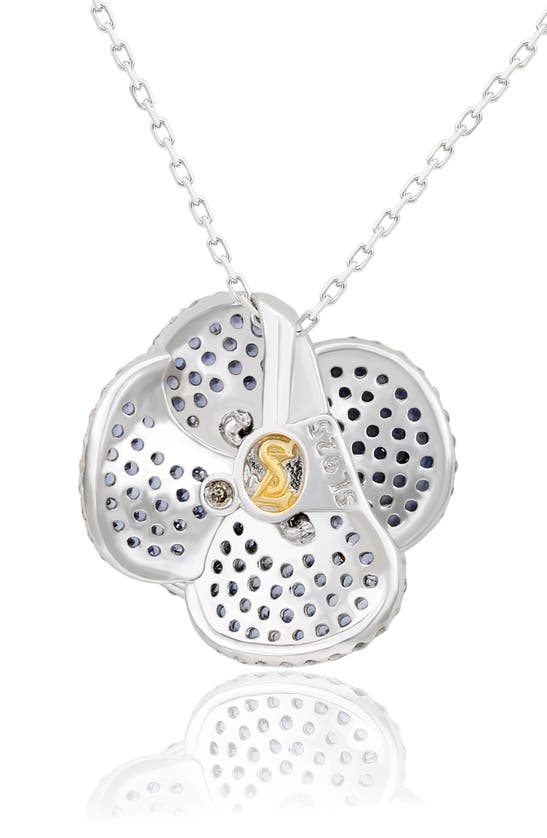 Shop Suzy Levian Sterling Silver Sapphire Pavé & Diamond Accent Flower Pendant Necklace In Blue