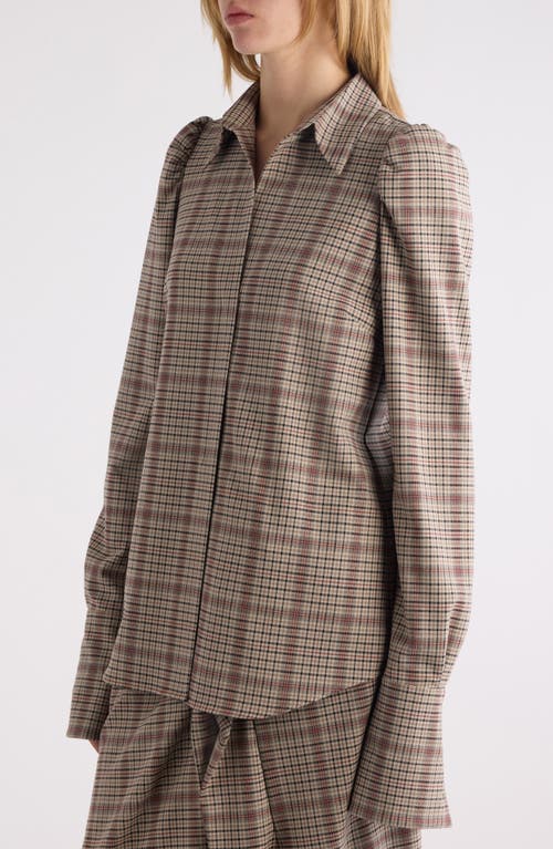 Shop Dries Van Noten Celindra Plaid Puff Shoulder Button-up Shirt In Beige