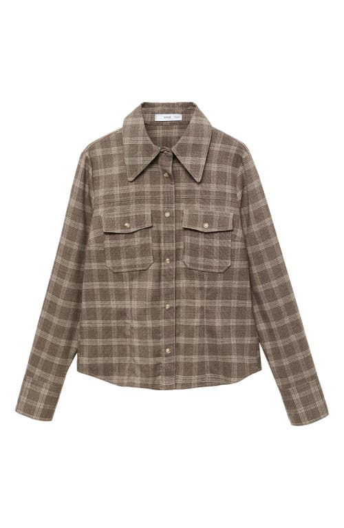 Shop Mango Check Snap-up Overshirt In Beige