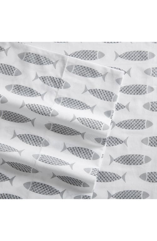 Nautica Woodblock Fish Cotton Percale Sheet Set In Grey