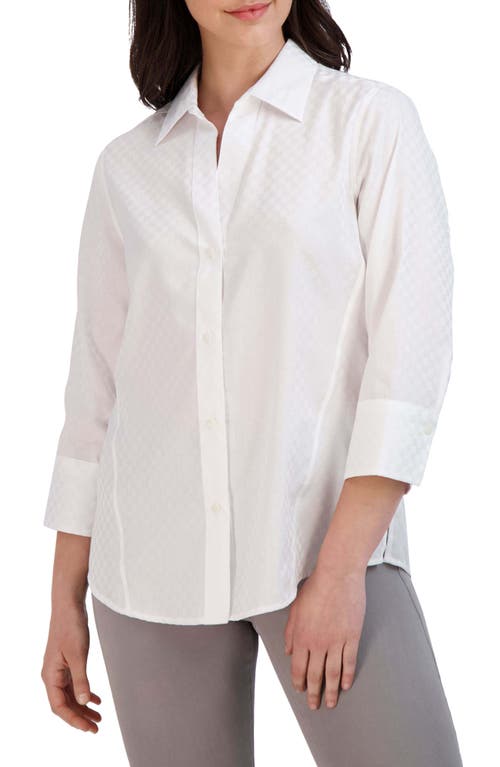 Foxcroft Paityn Jacquard Check Button-Up Shirt White at Nordstrom,