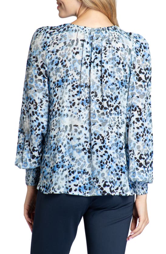 Shop Apny Leopard Print Gathered Neck Chiffon Top In Blue Multi