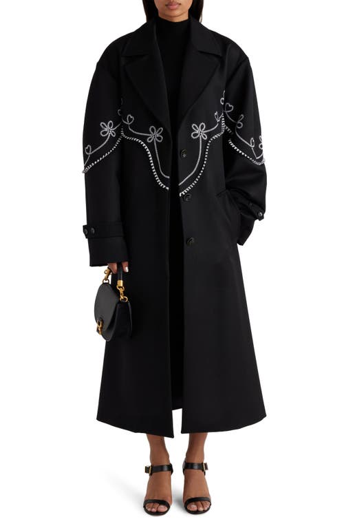 Chloé Embroidered Belted Wool Coat Black at Nordstrom, Us