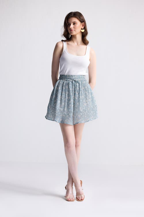 Reistor Drawstring Short Skirt In Light Blue Florals In Floral Poetry
