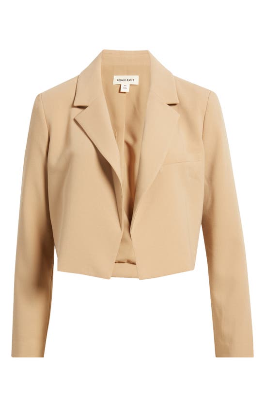 Shop Open Edit Boxy Crop Blazer In Tan Cartouche