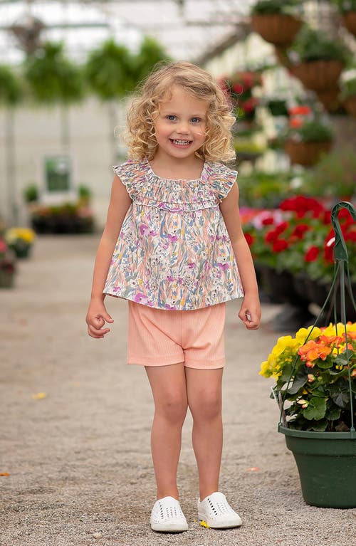 Shop Mabel + Honey Kids' Blooming Beauty Floral Top & Shorts Set In Coral Multi