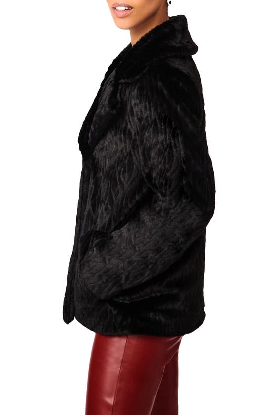Bernardo Abstract Double Breasted Faux Fur Coat In Black