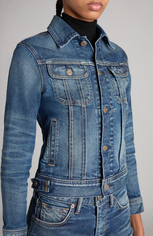 Shop Tom Ford Comfort Crop Stonewash Denim Jacket In Mid Blue