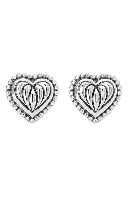 Caviar Heart Stud Earrings in Silver