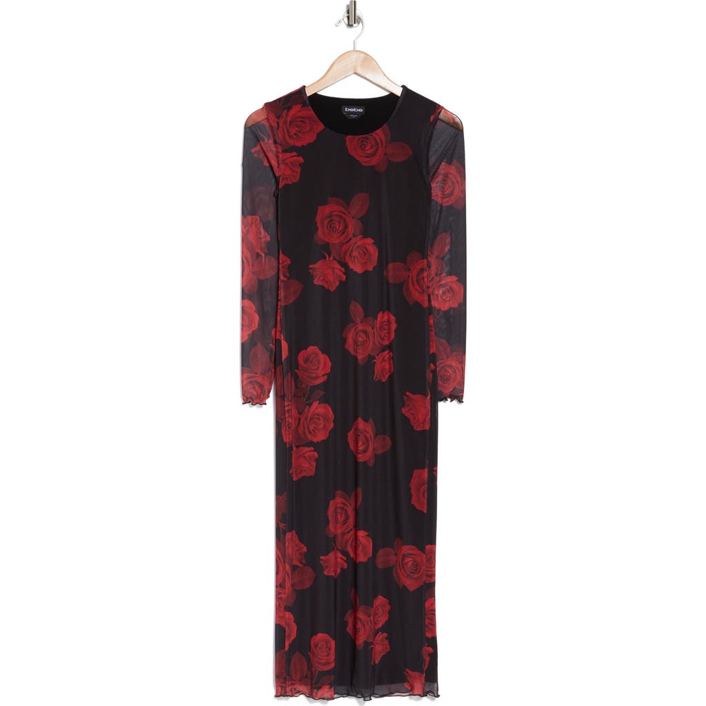Bebe Powermesh Maxi Dress In Black/red