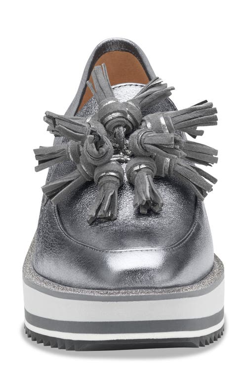 Shop Johnston & Murphy Gracelyn Tassel Loafer In Pewter Metallic Sheepskin