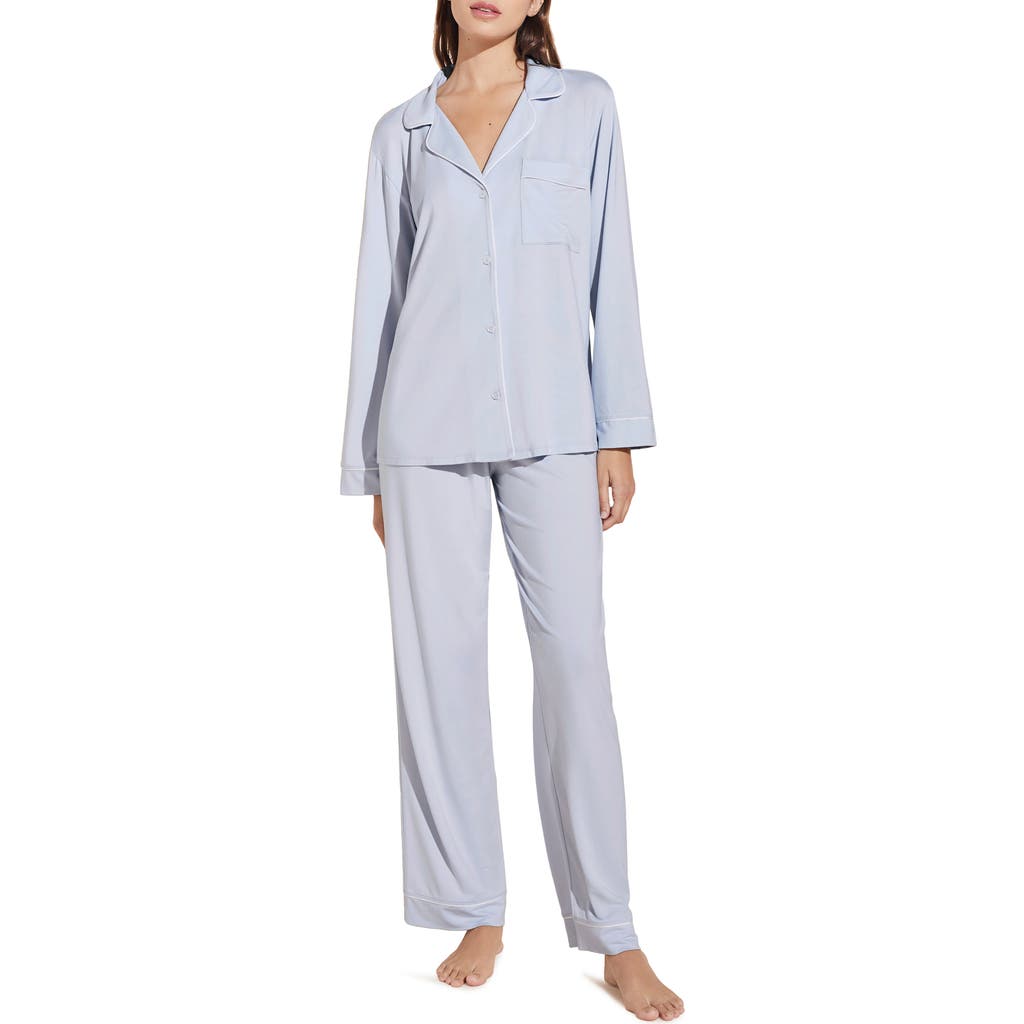 Eberjey Charcoal Heather Gisele Long Pajama Set In Ice Blue/ivory