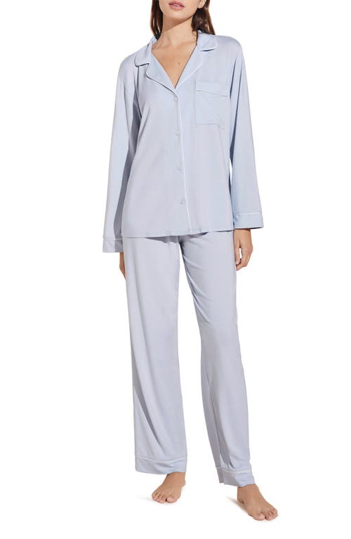 Shop Eberjey Gisele Jersey Knit Pajamas In Ice Blue/ivory