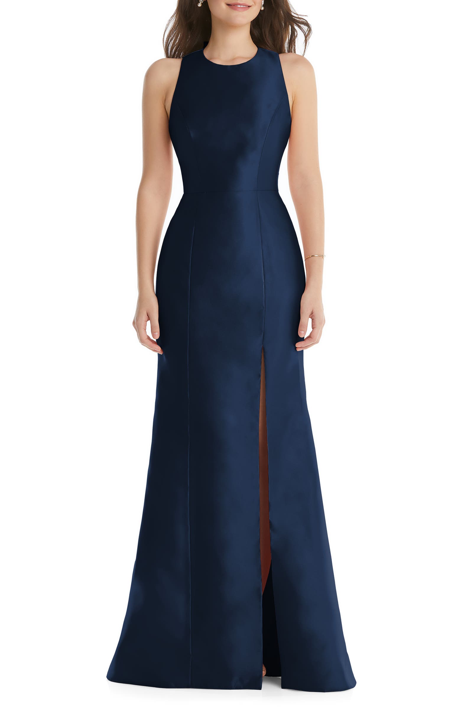 Alfred Sung Jewel Neck Open Back Gown | Nordstrom