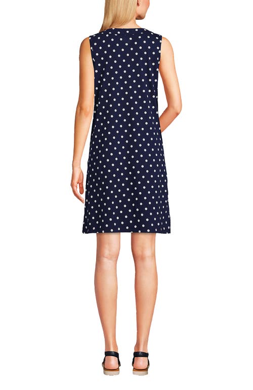 Lands' End Long Cotton Jersey Sleeveless Swim Cover-up Dress Print In Deep Sea Polka Dot