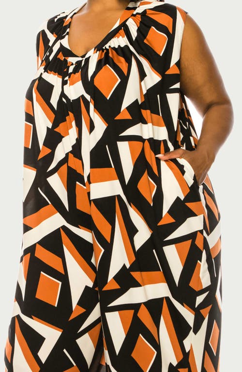 L I V D Makayla Printed Sleeveless Wide Leg Jumpsuit In Rust Black