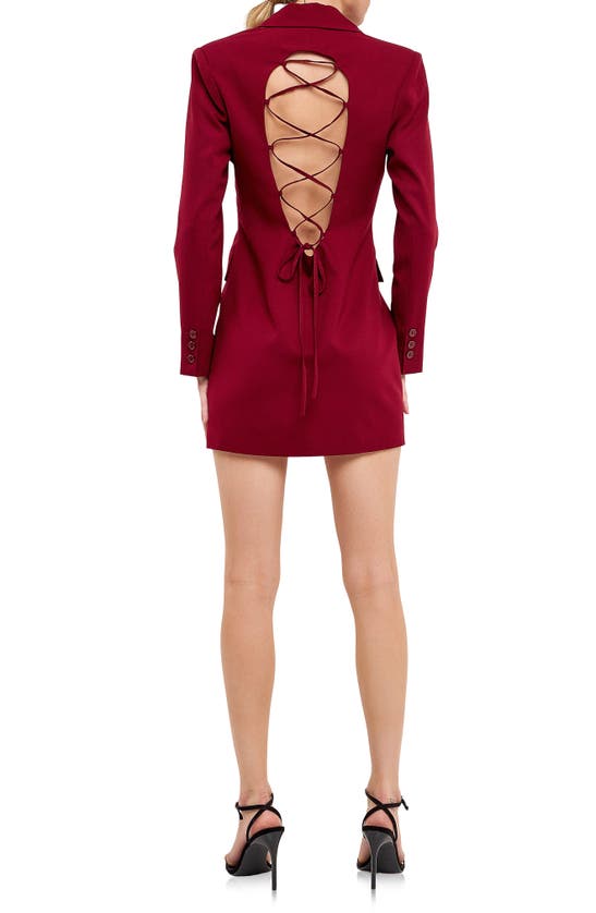 Shop Endless Rose Strappy Back Long Sleeve Blazer Dress In Burgundy