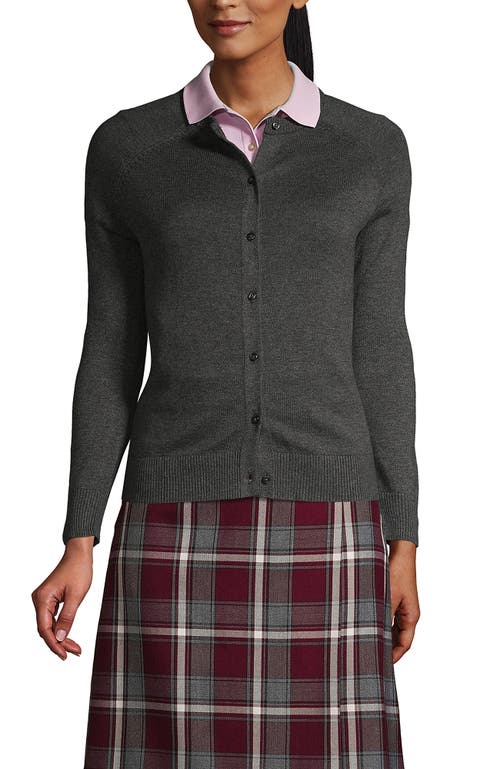 Lands' End School Uniform Young Cotton Modal Cardigan Sweater In Coal Heather