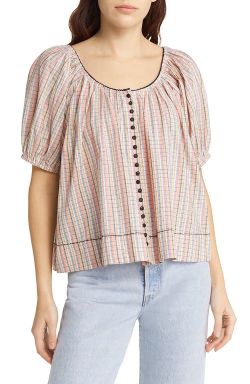 THE GREAT. The Porch Plaid Cotton Top in Pastel Plaid