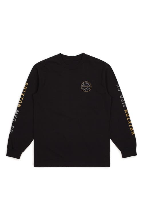 Brixton Crest Logo Long Sleeve Men's Graphic Tee in Black/Bright Gold/Grey