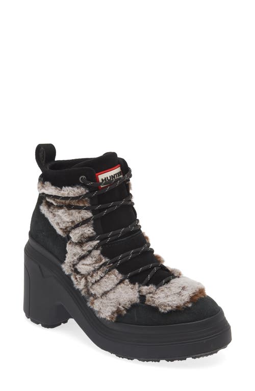 Shop Hunter Explorer Faux Fur Trimmed Lace-up Bootie In Black/natural