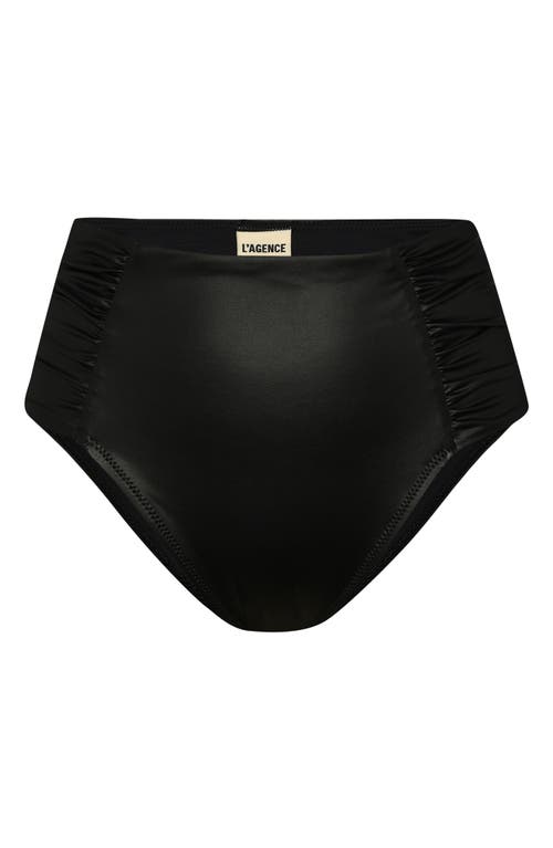 L'agence Luxe Leather Vanessa High-waist Bikini Bottoms In Black