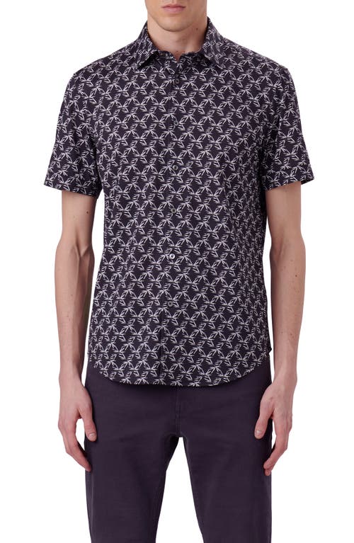 Bugatchi OoohCotton Miles Leaf Print Short Sleeve Button-Up Shirt at Nordstrom
