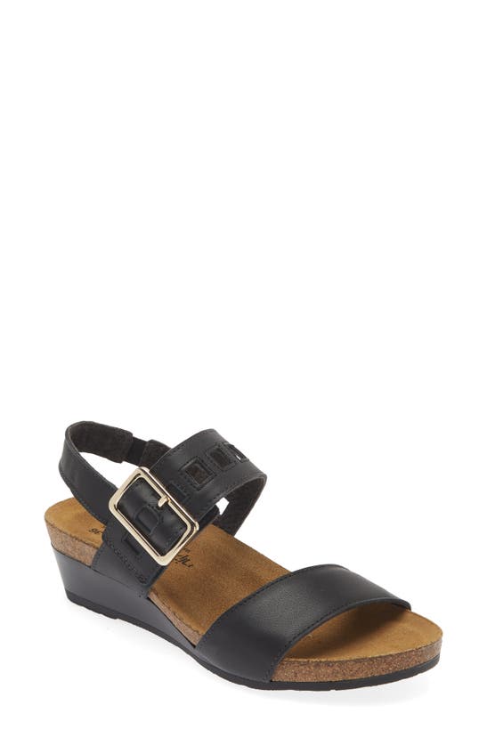 Shop Naot Dynasty Wedge Sandal In Jet Black Leather