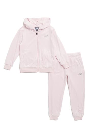 New Balance Kids' Velour Zip-up Hoodie & Joggers Set In Light Raspberry