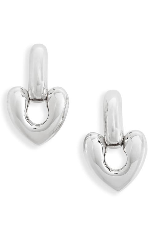 Large Heart Drop Huggie Hoop Two-Piece Earrings in Silver