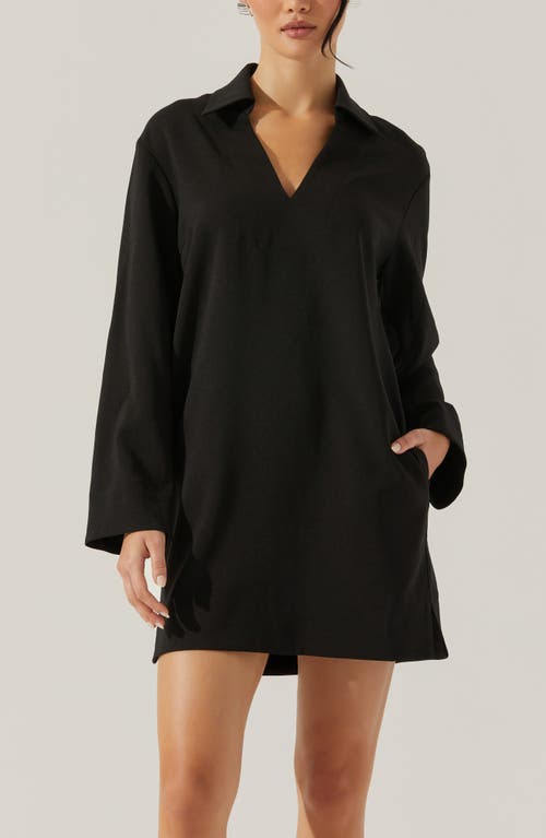 Astr The Label Collar Long Sleeve Shift Dress In Black
