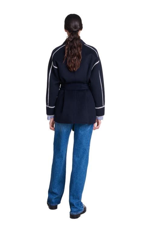 Maje Gicolori Coat In Navy/white