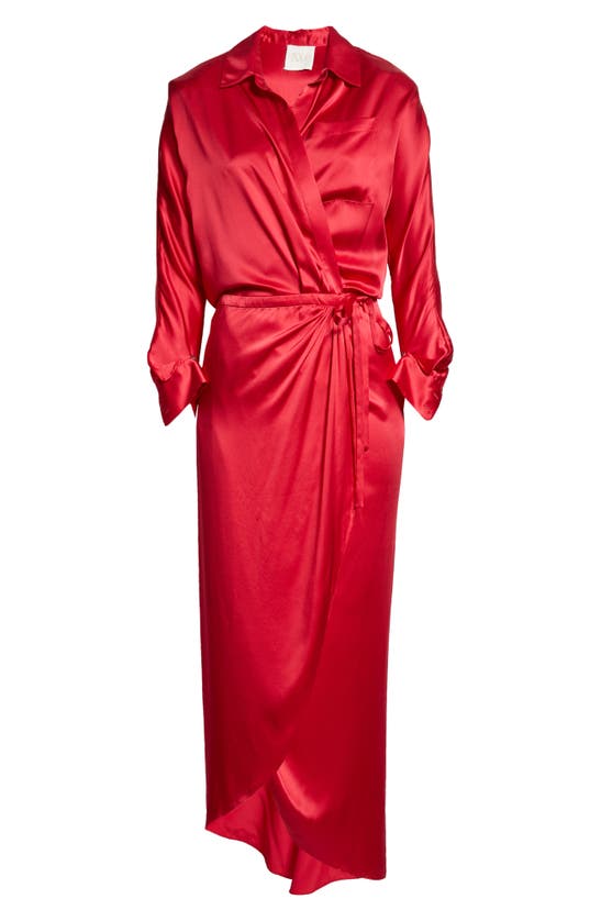 Twp Nights At Hotel Du Cap Long Sleeve Silk Wrap Shirtdress In Raspberry
