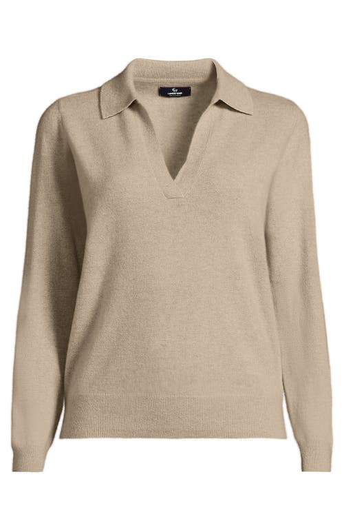 Shop Lands' End Cashmere Johnny Collar Sweater In Blush Sand Heather