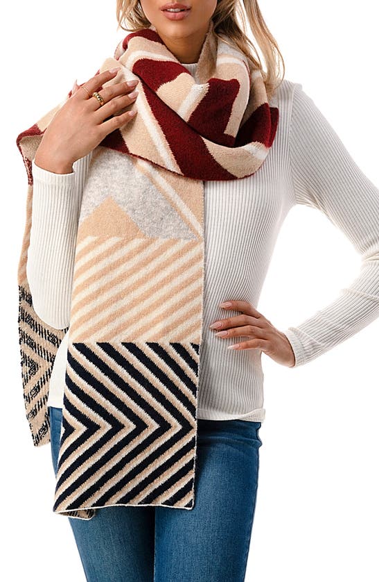 Marcus Adler Ultra Soft Chevron Knit Scarf In Burgundy