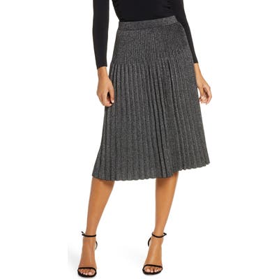 Eliza J Pleated Knit Midi Skirt, Grey