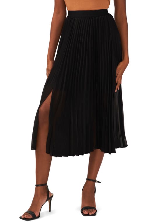halogen(r) Double Slit Pleated Midi Skirt in Rich Black