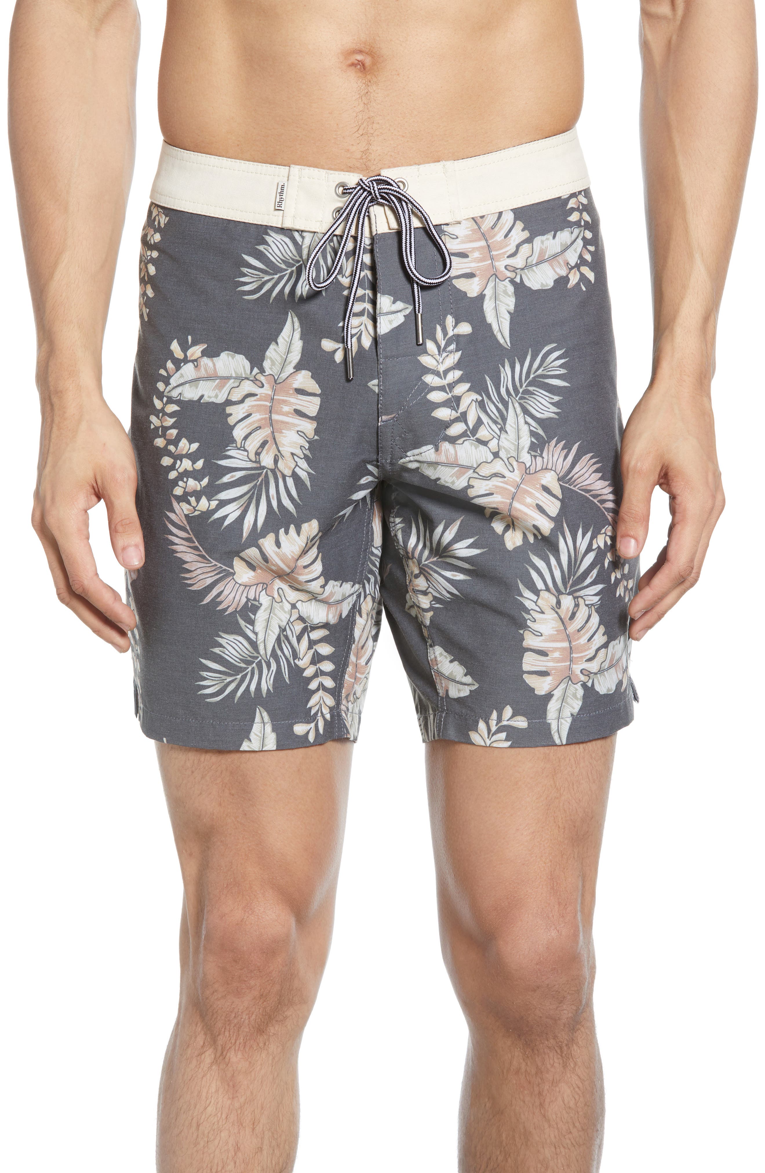 Rhythm Vintage Floral Print Board Shorts, Black