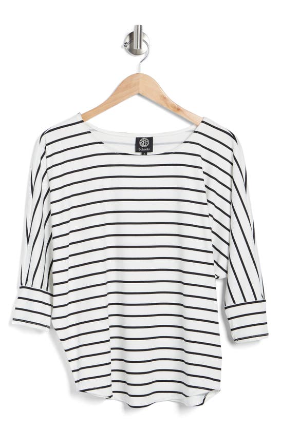 Bobeau Dolman 3/4 Sleeve T-shirt In Ivory/ Black Stripe