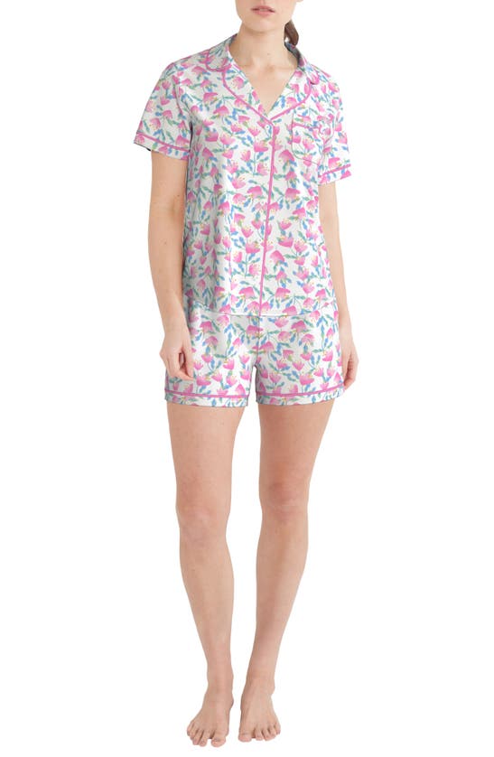 Kensie Notched Boxer Short Pajamas In Pink Floral