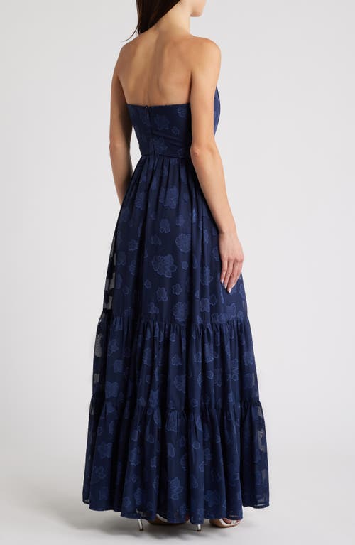 Lulus Gracefully Elegant Embroidered Corset Gown In Navy Blue