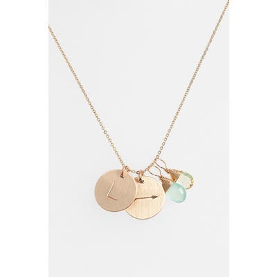 Nashelle Aqua Chalcedony, Lemon Quartz, Initial & Arrow 14K-Gold Fill Disc Necklace