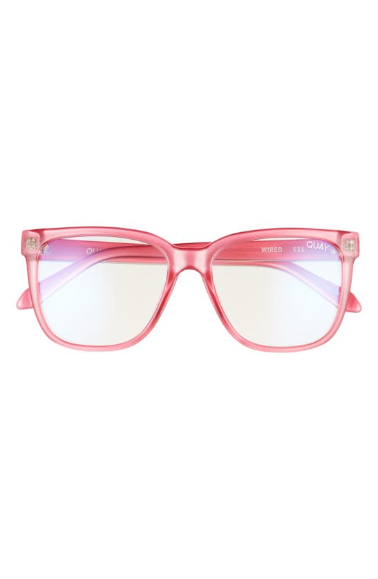 Quay Wired 47mm Square Blue Light Blocking Sunglasses In Pink / Clear Blue Light
