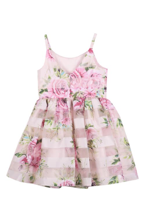 Shop Zunie Kids' Sleeveless Chiffon Stripe Dress In Ivory/pink