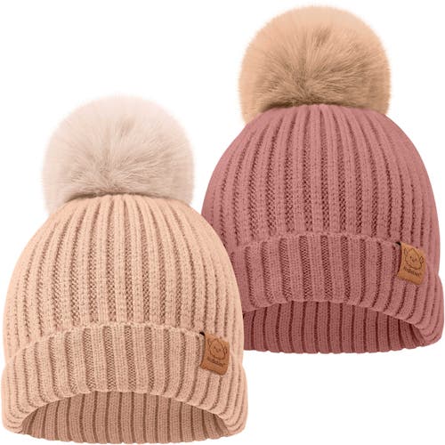 Keababies 2-pack Pom Knitted Beanie In Tea Rose