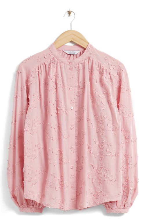 & Other Stories Floral Appliqué Cotton Button-Up Blouse in Pink